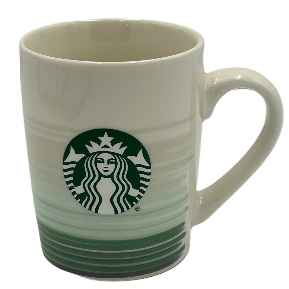 STARBUCKS 2021‎ Coffee Mug Cup Tea 10 Ounce Cream Green Gray Striped